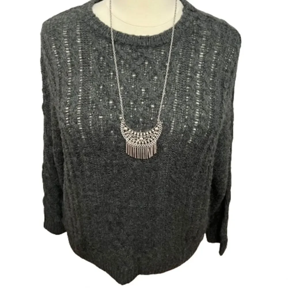 NWT Nordstrom Cali Be Charcoal Gray‎ Cable Knit Crew Neck Sweater - XL/1X